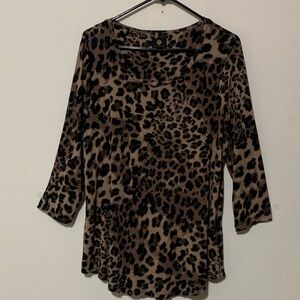 JM Collection Leopard Print Top - Brown and Black